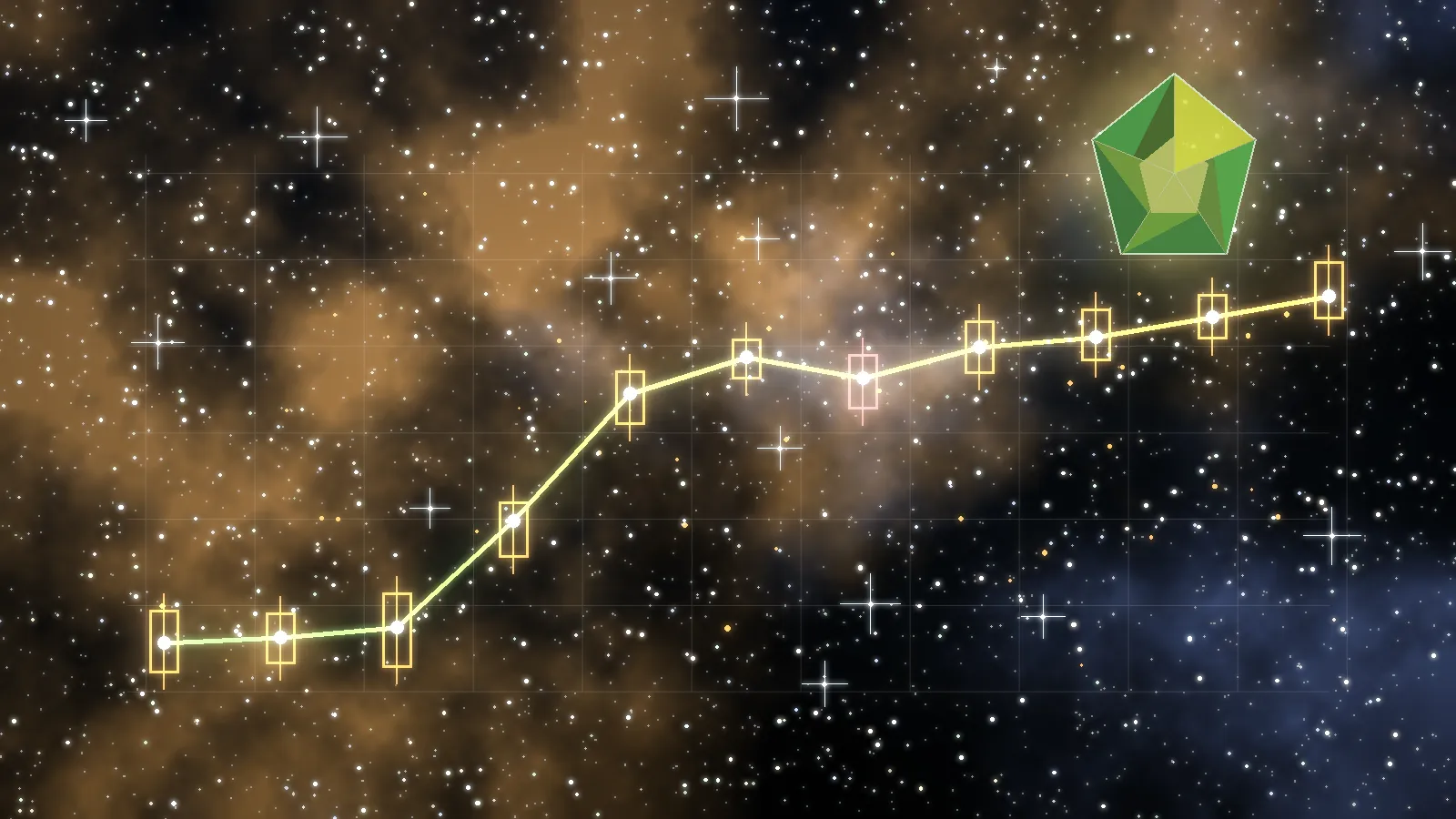 Colorful space art with a glowing green Moldavite gem for the Moldavite Market 2026 page